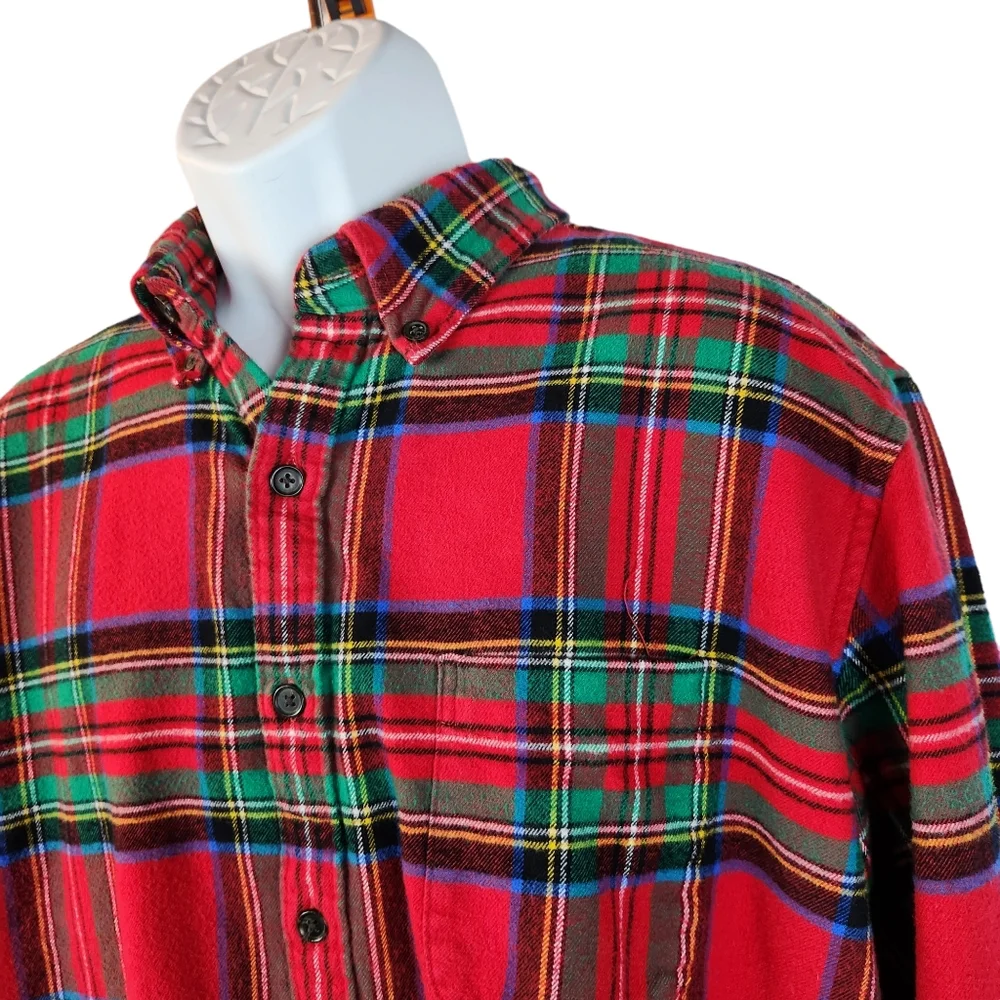 Lands' End Plaid Red & Green Flannel Shirt Mens XL - Picture 2 of 9